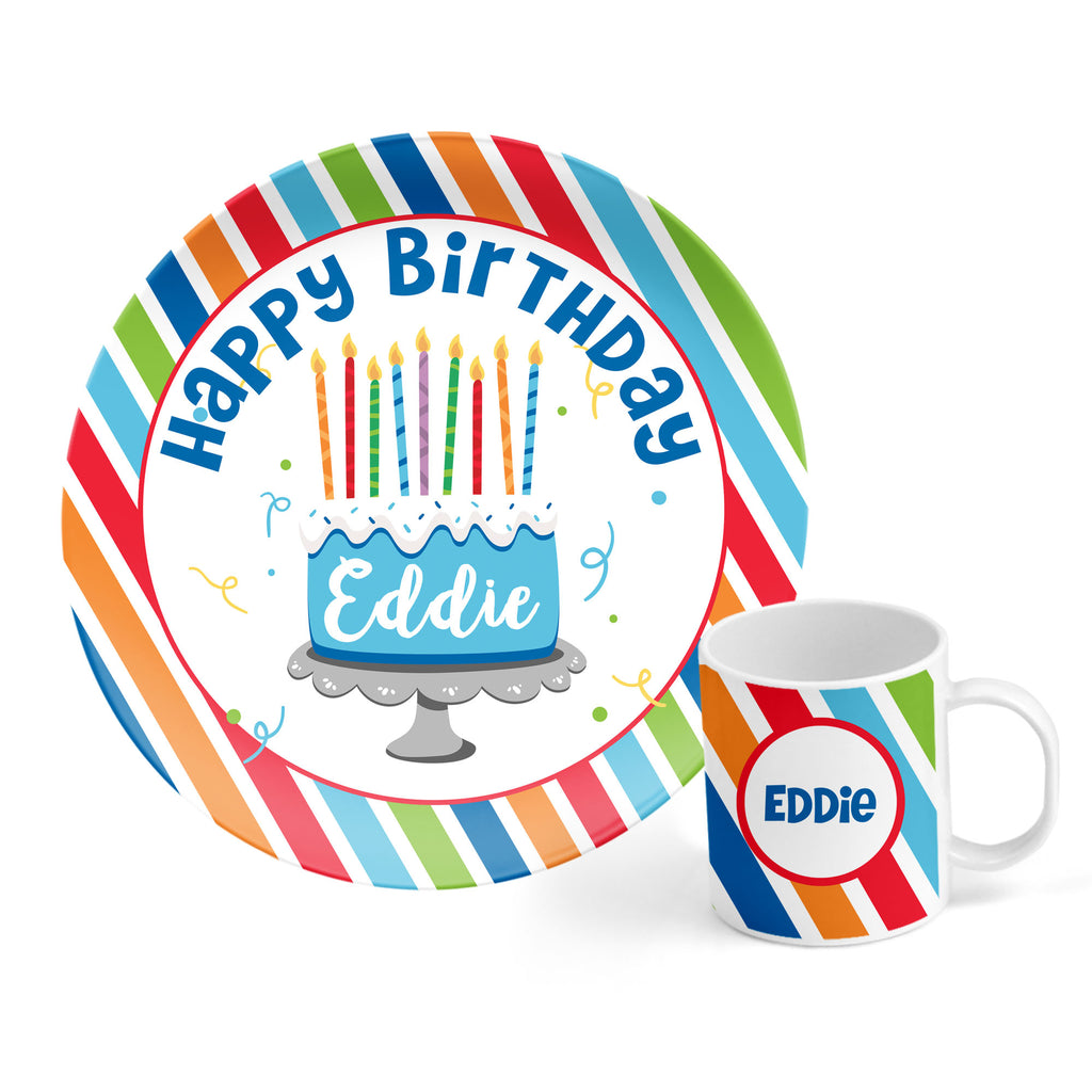 Personalized Boys Happy Birthday Cake Plate and Mug