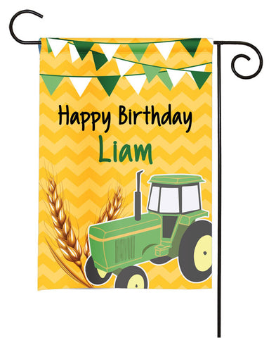 Personalized Happy Birthday Tractor Garden Flag - Party Flag - Birthday Sign