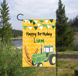 Personalized Happy Birthday Tractor Garden Flag - Party Flag - Birthday Sign