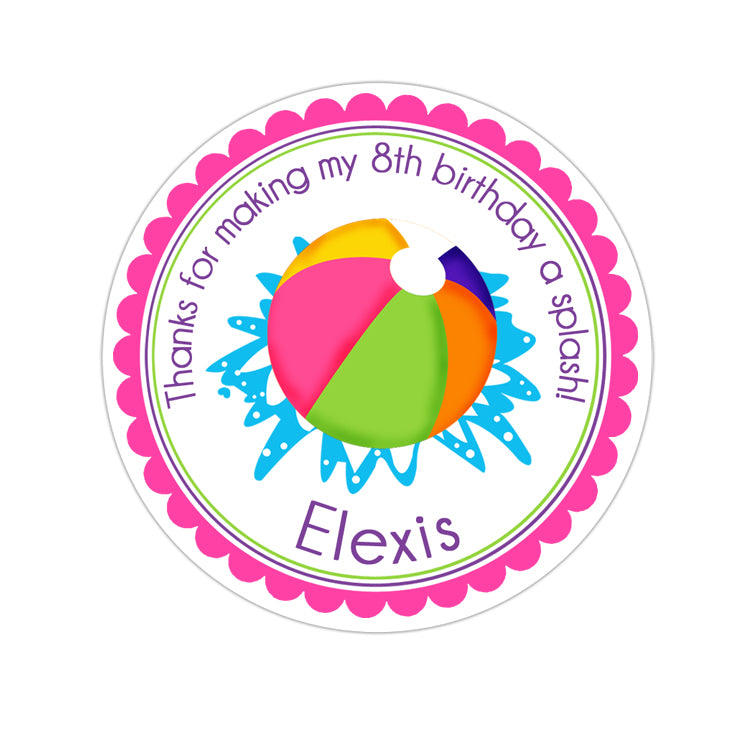 Pink Beach Ball Personalized Sticker Birthday Stickers - INKtropolis