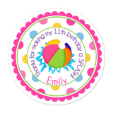 Pink Beach Ball Wide Polka Dot Border Personalized Sticker Birthday Stickers - INKtropolis