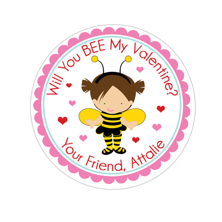 BumbleBee Girl Costume Valentines Day Personalized Sticker Valentines Day Stickers - INKtropolis