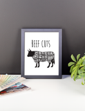 Beef Cow Meat Cuts Kitchen Artwork, Poster, Print, Framed or Canvas kitchen art - INKtropolis