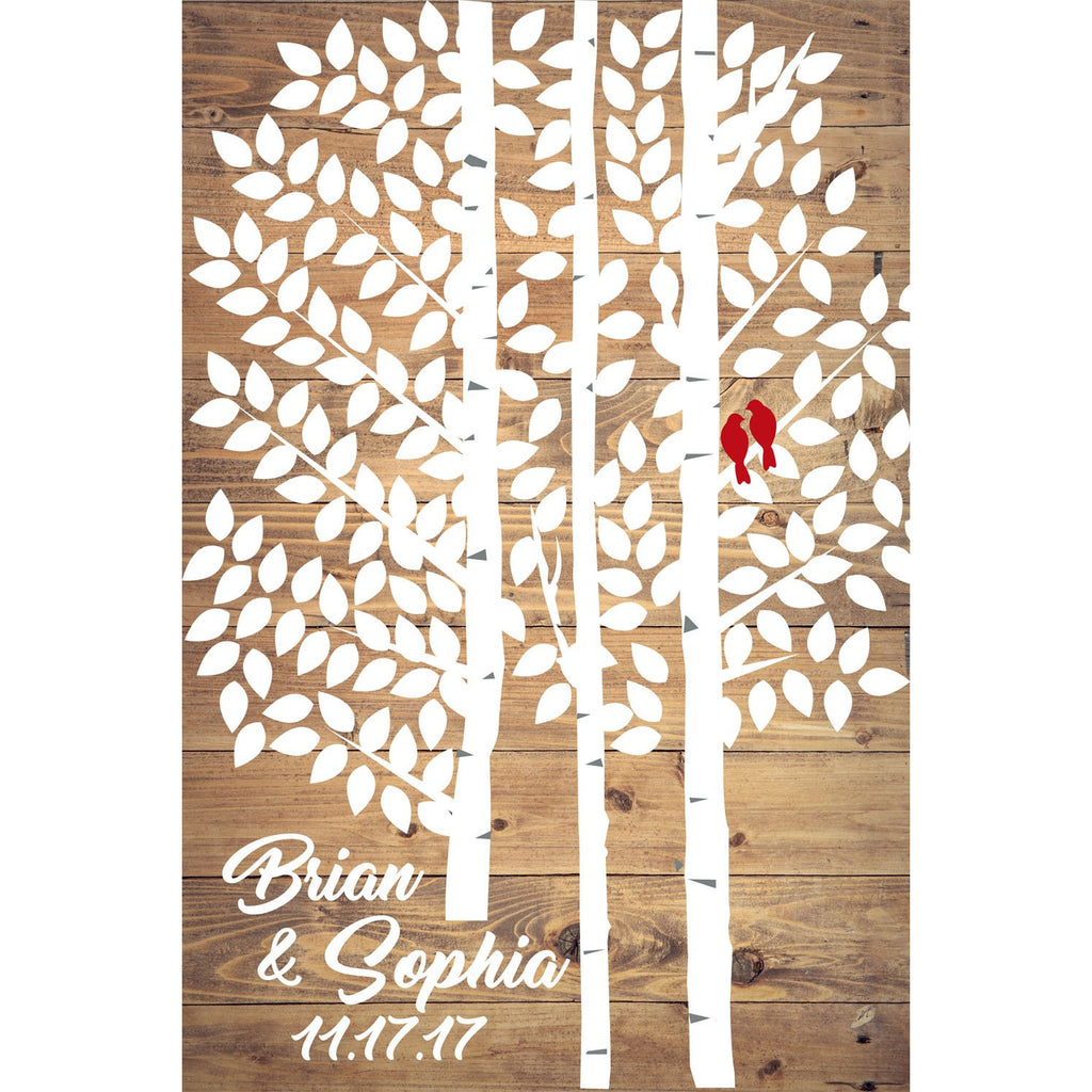 Wedding Guest Book Alternative Poster, Print, Framed or Canvas - Birch Tree - 200 Signatures - Rustic Wood Background wedding guest book alternative - INKtropolis