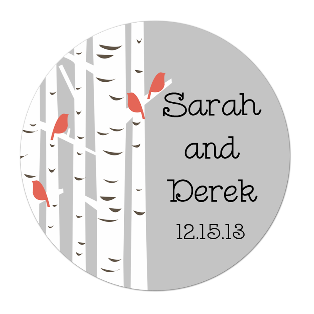 Birch Tree With Birds Personalized Sticker Wedding Stickers - INKtropolis