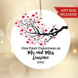 Personalized Our First Christmas as Mr and Mrs Ornament - Love Birds on Branch