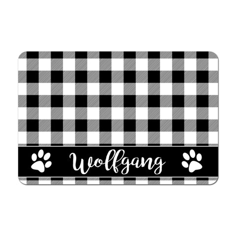 Personalized Pet Food Placemat - Black Buffalo Plaid