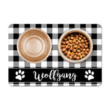 Personalized Pet Food Placemat - Black Buffalo Plaid