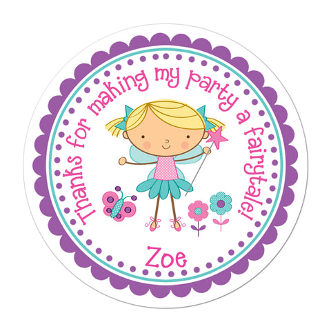 Blonde Fairy Personalized Birthday Favor Sticker Sticker