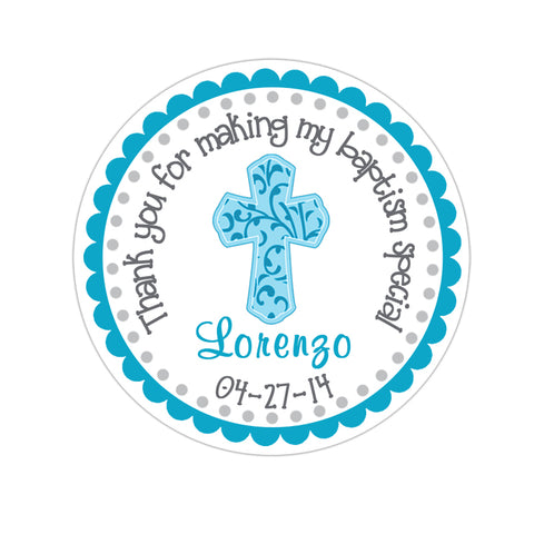 Scallop Border Filligree Cross Personalized Baptism Favor Sticker