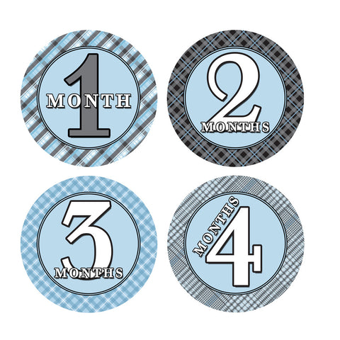 Blue, Gray, Black Baby Month Stickers