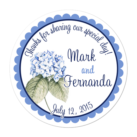 Blue Hydrangea Personalized Wedding Favor Sticker