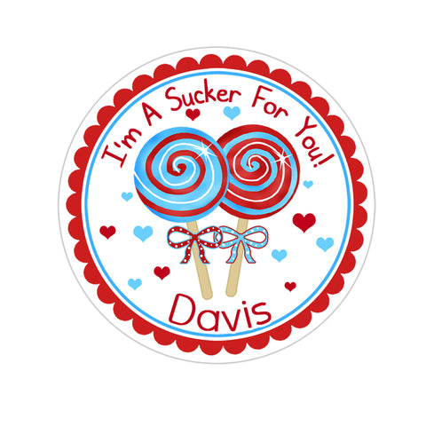 Red and Blue Lollipops Personalized Valentines Day Sticker
