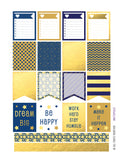 Monthly Planner Stickers Blue and Gold Tone Boxes & Strips Stickers Planner Labels Compatible with Erin Condren Vertical Life Planner planner sticker - INKtropolis