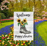Personalized Garden Flag - Leather Boot With Sunflowers