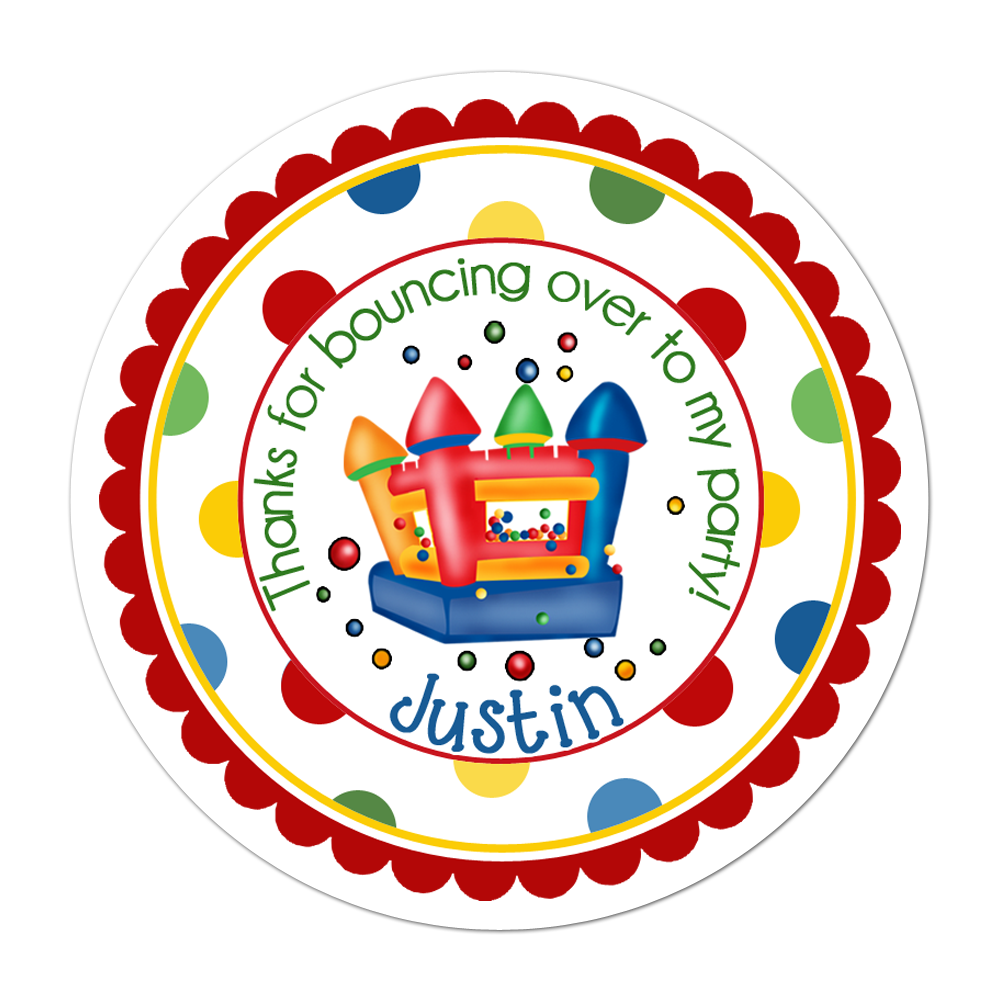 Bounce House Wide Polka Dot Border Personalized Sticker Birthday Stickers - INKtropolis