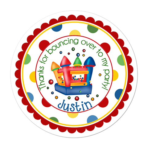 Bounce House Polka Dot Border Personalized Birthday Favor Sticker