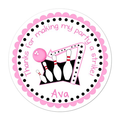 Girls Retro Bowling Personalized Birthday Favor Sticker