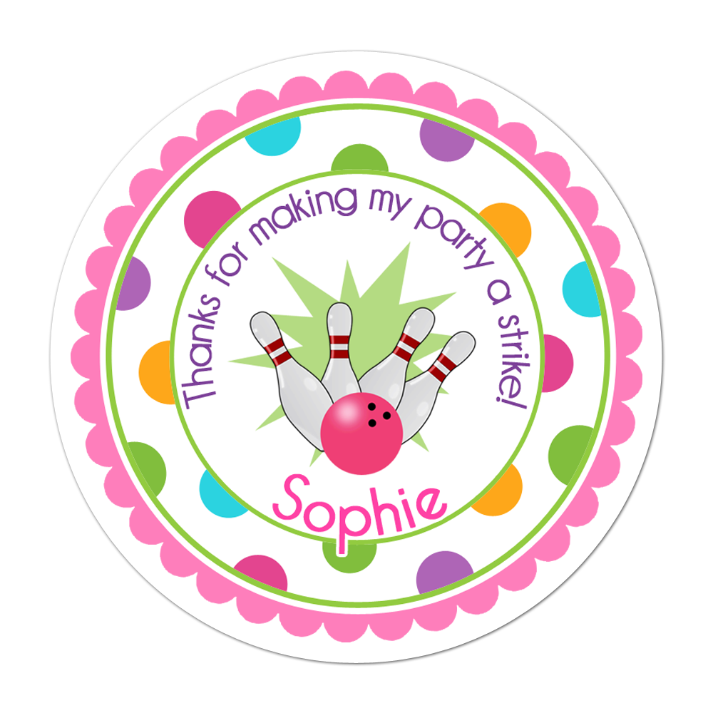 Bowling Wide Polka Dot Border Personalized Sticker Birthday Stickers - INKtropolis