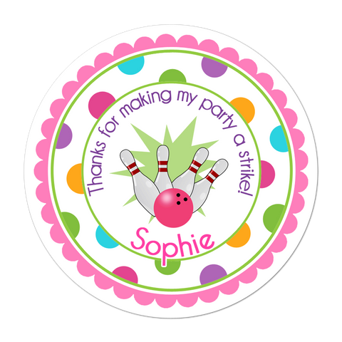 Bowling Polka Dot Personalized Birthday Favor Sticker