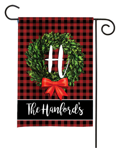 Personalized Holiday Garden Flag - Boxwood Wreath