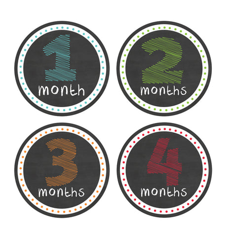 Colorful Chalkboard Style Baby Month Stickers