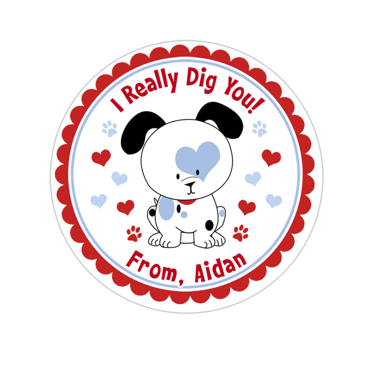 Puppy Dog Valentines Day Personalized Sticker Valentines Day Stickers - INKtropolis