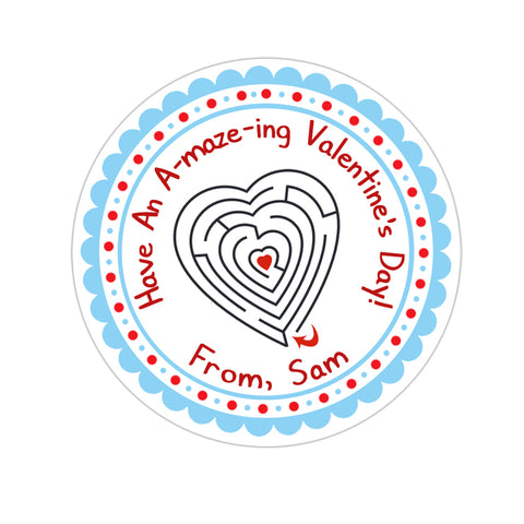 Blue Maze Personalized Valentines Day Sticker