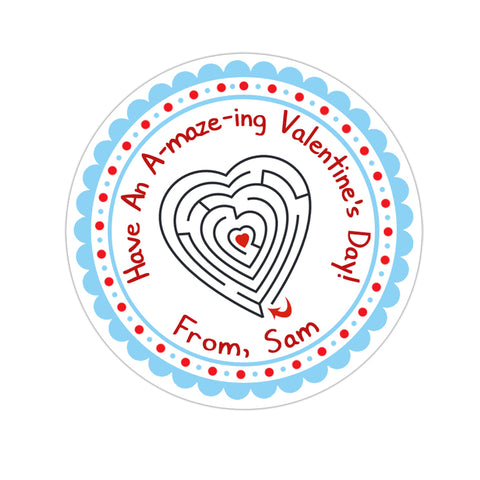 Blue Maze Personalized Valentines Day Sticker