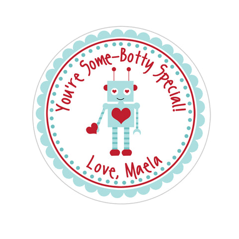 Blue Robot Personalized  Valentines Day Sticker