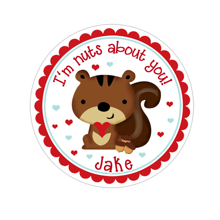 Boy Squirrel Valentines Day Personalized Sticker Valentines Day Stickers - INKtropolis