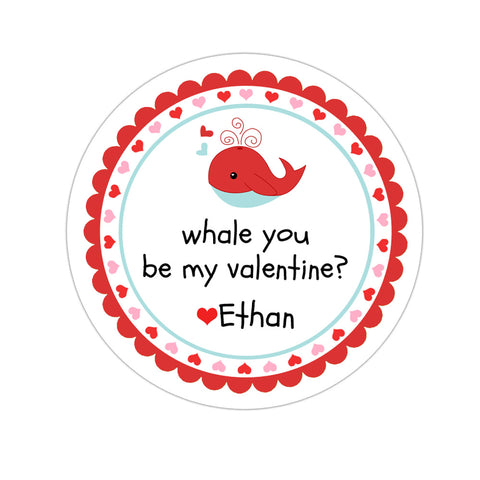 Whale Boy Personalized Valentines Day Sticker