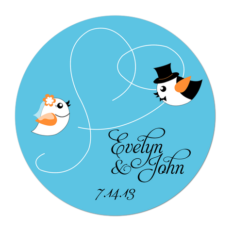 Bride and Groom Birds Personalized Wedding Favor Sticker