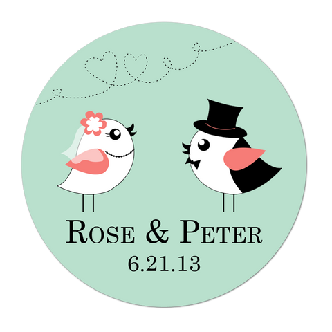 Love Birds Personalized Wedding Favor Sticker