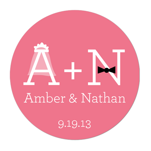 Bride and Groom Initials Personalized Wedding Favor Sticker