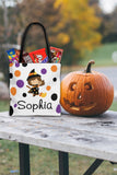Personalized Halloween Trick Or Treat Bag, Kids Halloween Tote Bag - Brunette Witch