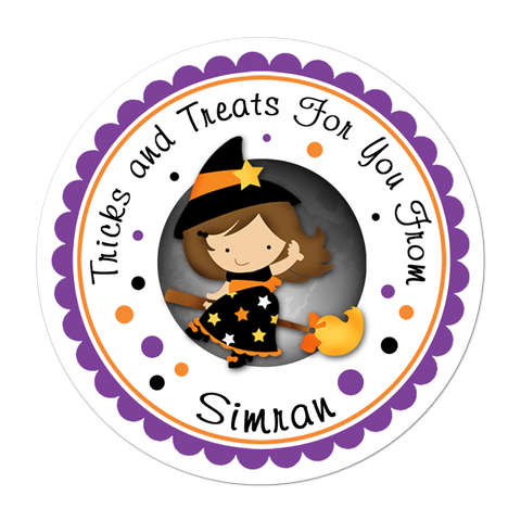 Witch On Broom Personalized Halloween Sticker