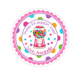 Pink Gumball Machine Wide Polka Dot Border Personalized Sticker Birthday Stickers - INKtropolis