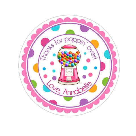 Pink Gumball Machine Polka Dot Border Personalized Birthday Favor Sticker