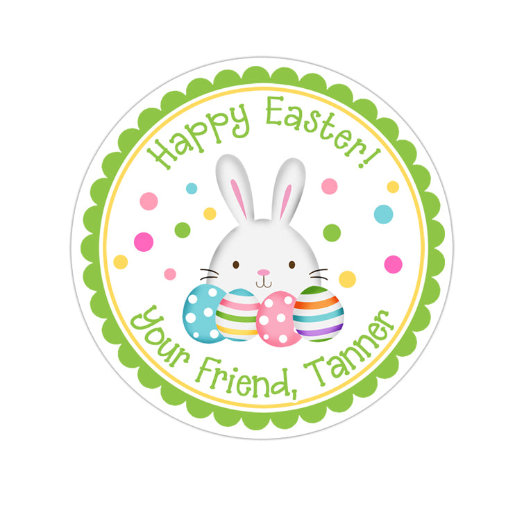 Easter Bunny With Eggs Green Border Personalized Sticker Other Holiday Stickers - INKtropolis