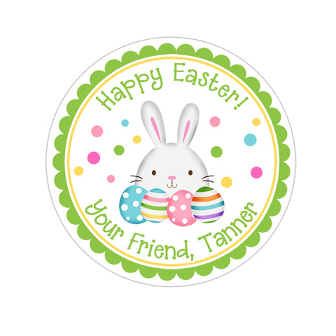 Easter Bunny With Eggs Green Border Personalized Easter Sticker