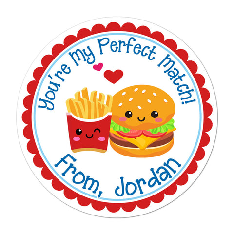 Burger and Fries Personalized Valentines Day Sticker