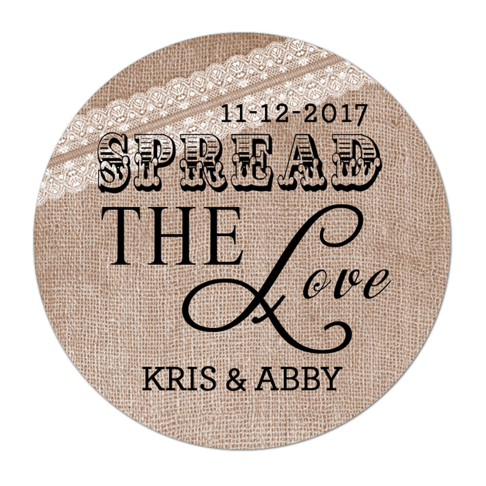Burlap Background Spread The Love Personalized Sticker Wedding Stickers - INKtropolis