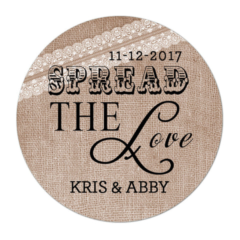 Burlap Spread The Love Personalized Wedding Favor Sticker