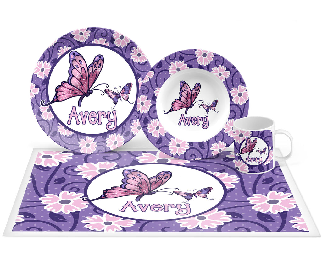 Personalized Butterfly Plate, Bowl, Mug, Placemat Set - Choose Your Pieces
