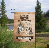 Personalized Camping Flag - Happy Campers - Rustic Cabin