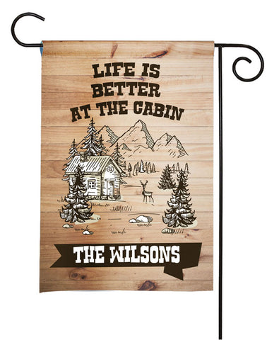 Personalized Camping Flag - Happy Campers - Rustic Cabin