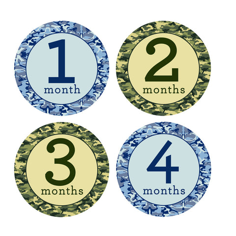 Blue & Green Camoflauge Monthly Baby Stickers