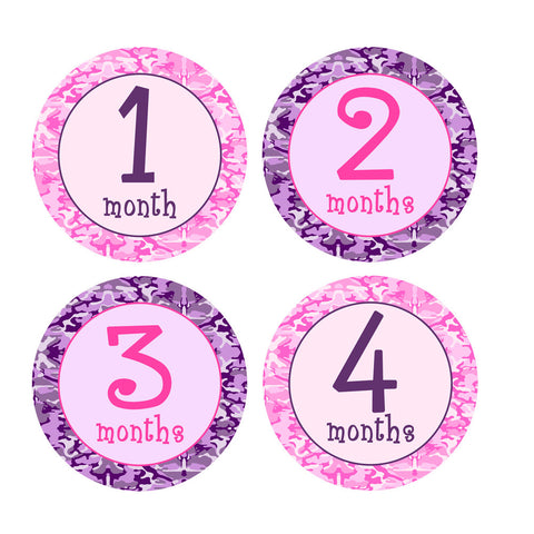 Pink and Purple Camouflage Baby Month Stickers