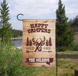 Personalized Camping Flag - Happy Campers - Rustic Deer